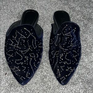 Zara Navy Embellished Women's Mules